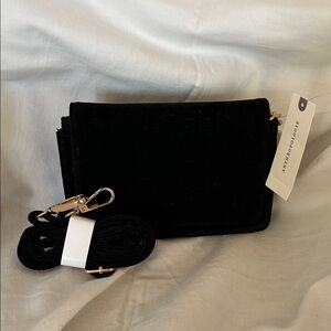 Anthropologie Black Velvet Crossbody with Gold Accents